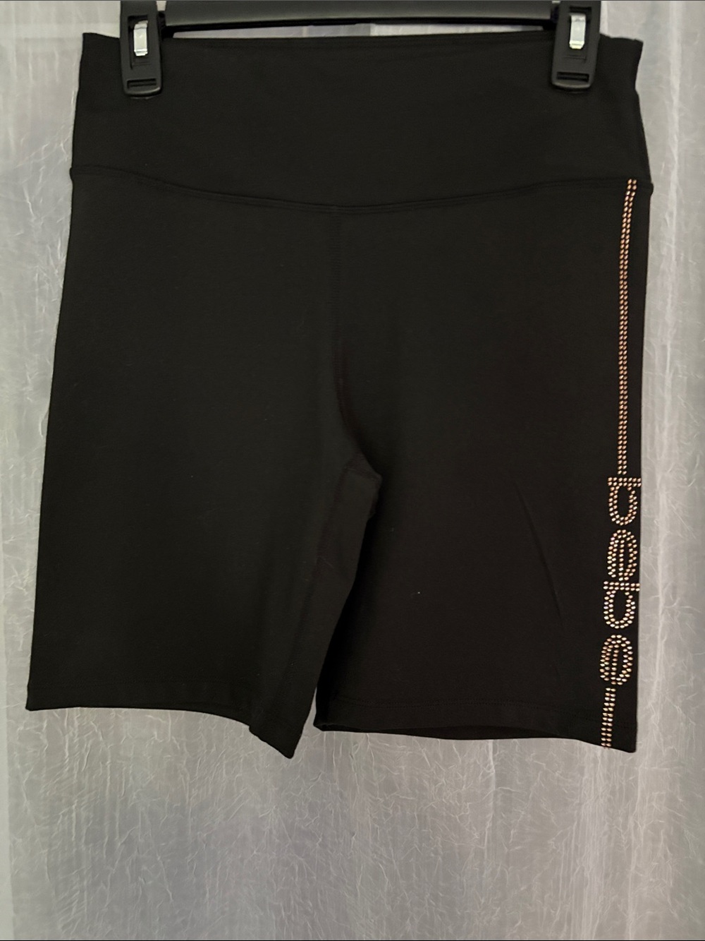 henri bendel Black Bike Shorts with Side Rhinestone Logo Stripe